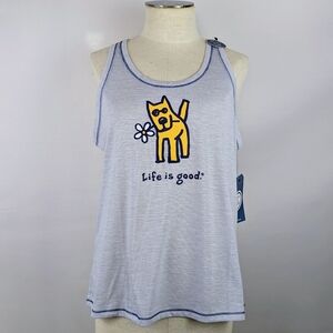 Life Is Good Dog Daisy Print Tank Top Sleep Lounge Grey Navy L NWT